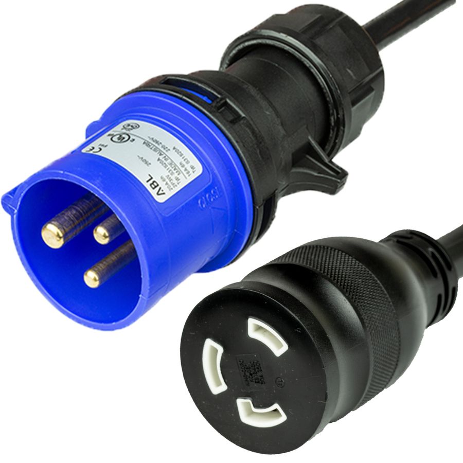 1 FT  IEC 60309 6H 30A 250V Plug (male) to NEMA L6-30R (female) 10awg-3c Adapter Power Cord