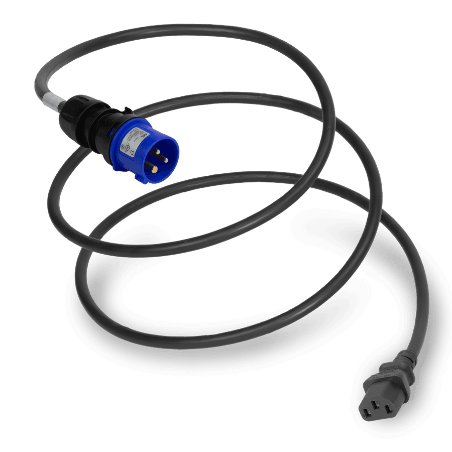7FT (2.1m) IEC 60309 6H 2P+E BLUE Splashproof PLUG to IEC60320 C13 15A 250V BLACK